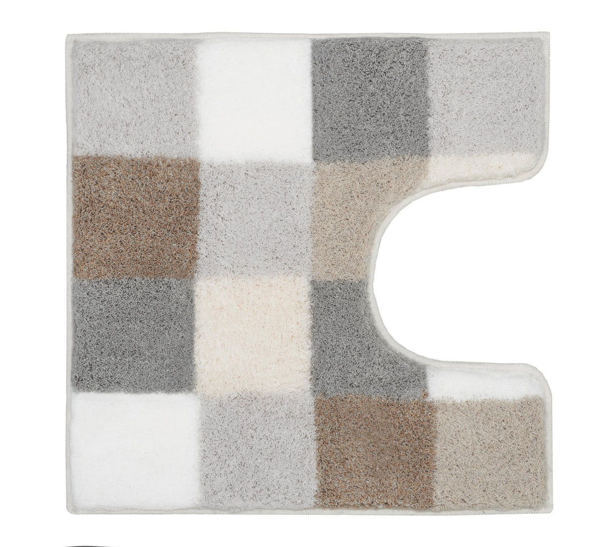 WC-Teppich mit Ausschnitt, kariertes Muster in Beige, Grau und Weiß