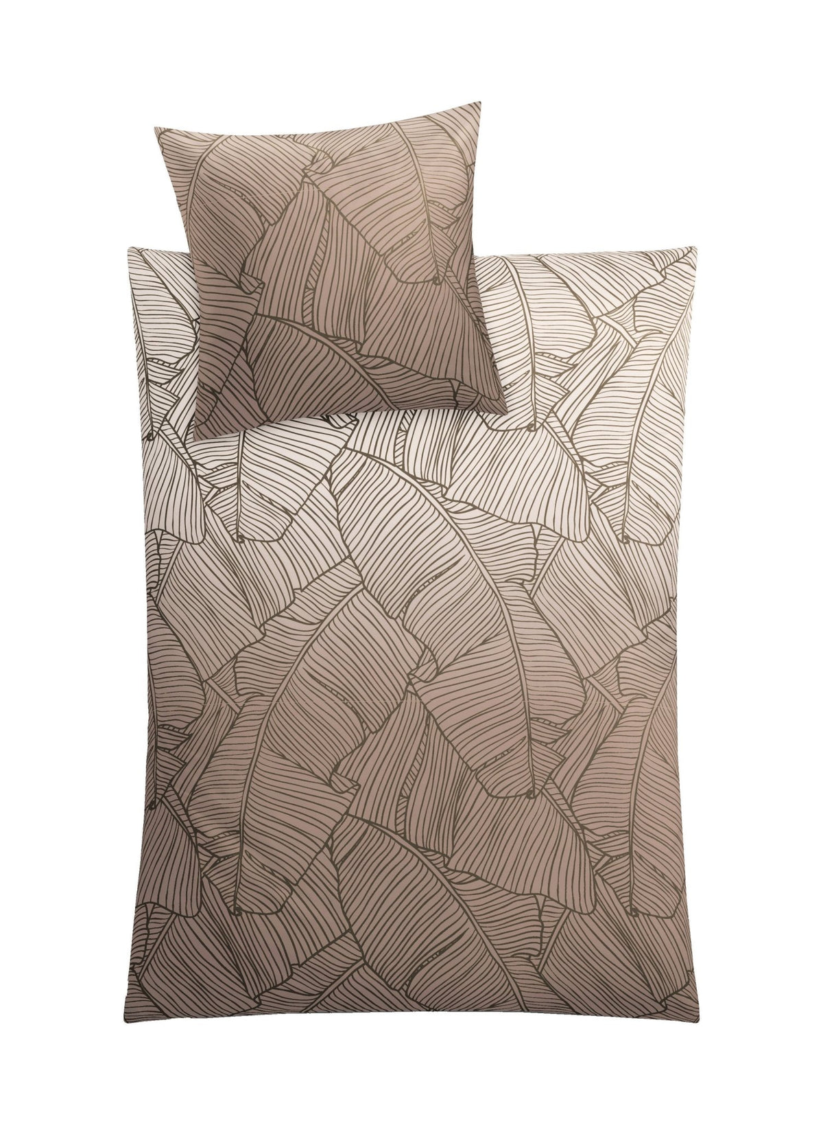 Bettwäsche-Set mit Kissen, braun-beige mit feinem Blätter-Muster