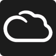 Weiße Wolke als schlichtes Symbol auf schwarzem Hintergrund.