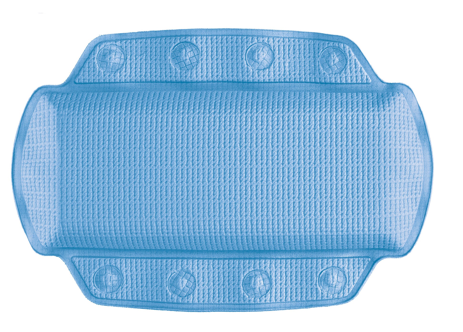 Nackenpolster AROSA Blau 32 x 22 cm mit Saugnäpfen in Draufsicht vor weißem Hintergrund.