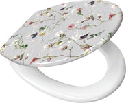 WC-Sitz mit hellgrauem Deckel und zartem Blumen- und Zweigmusterdekor