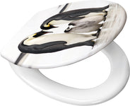 WC-Sitz aus Kunststoff mit Pinguin-Eltern und Küken-Motiv in Weiß