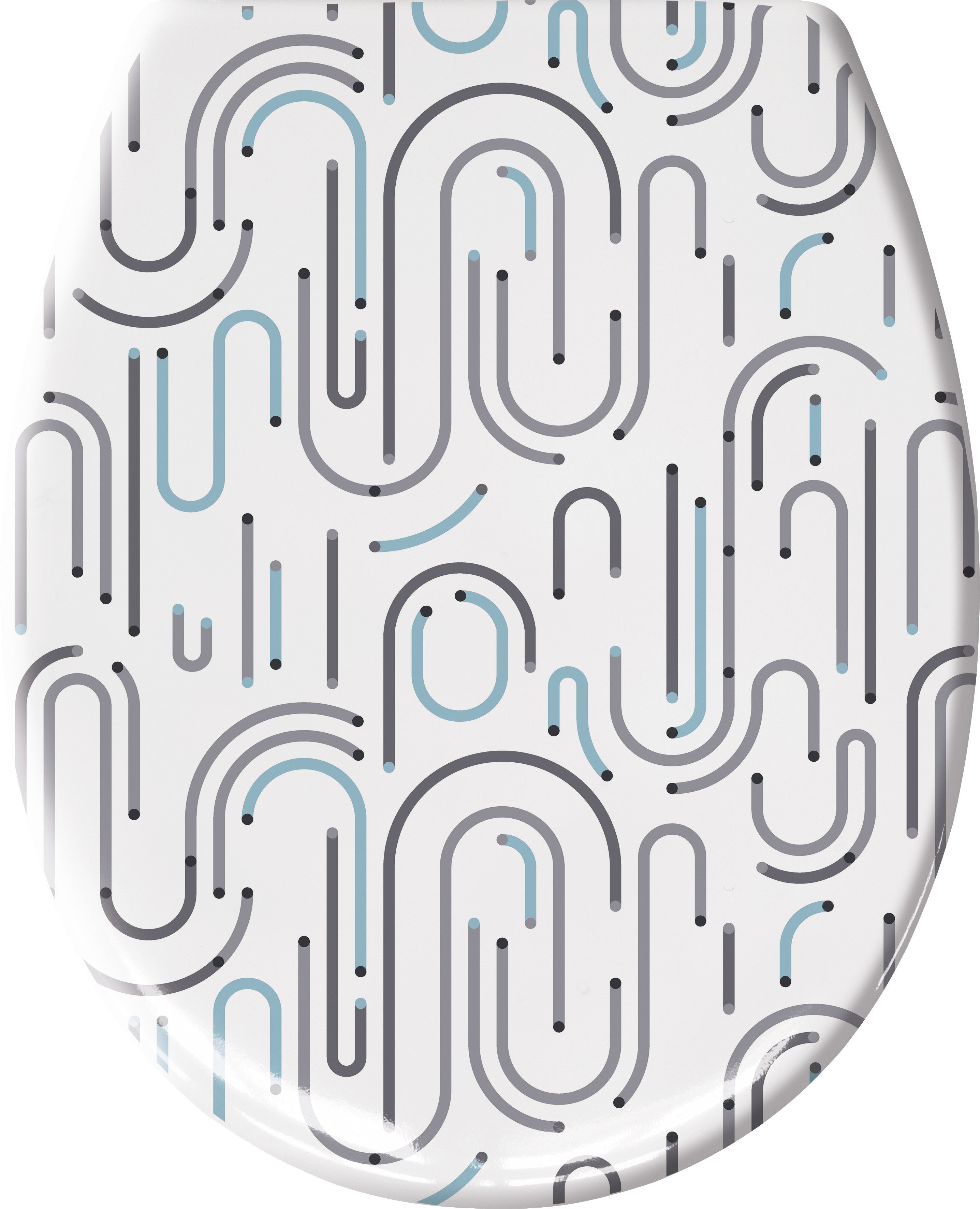 WC-Sitz VISION Grau mit Absenkautomatik und Easy Clean zeigt modernes Muster in Grau und Blau.