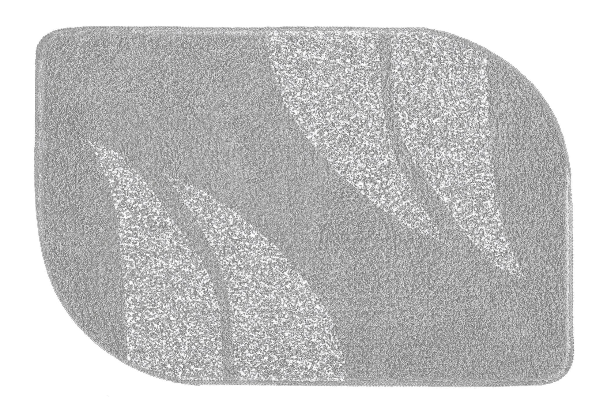 Graue, weiche Badematte mit abgerundeter Ecke und dezentem Wellenmuster