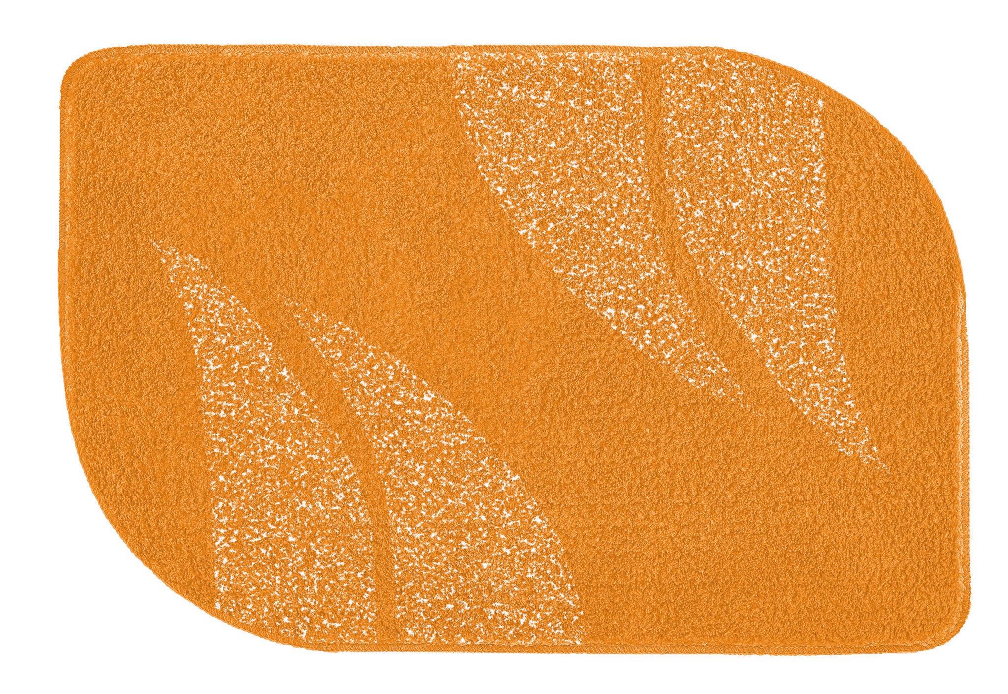 Orangefarbige Badematte mit abstraktem Blattmuster und Rundungen