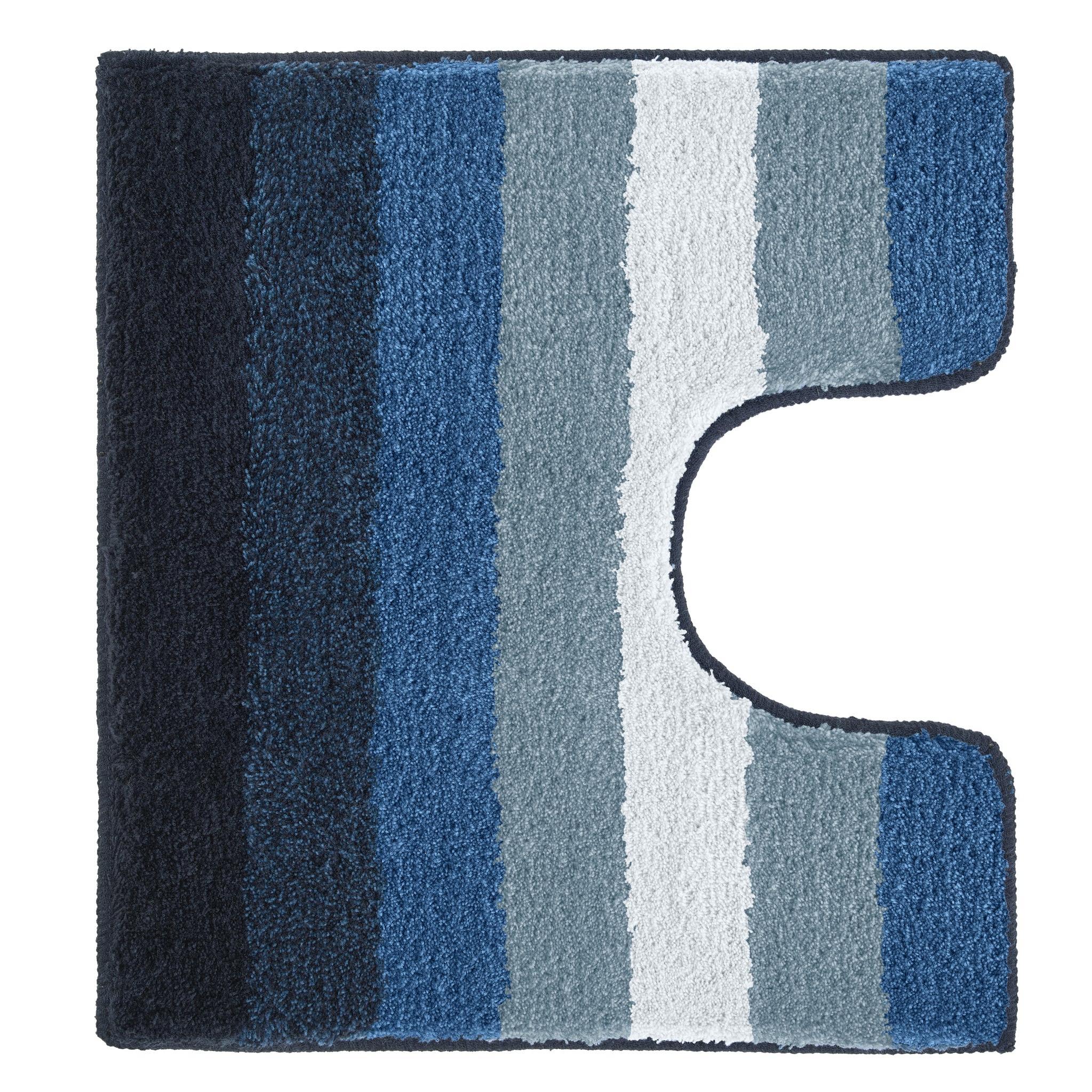 Blau gestreifter WC-Vorleger mit U-Ausschnitt, weicher Hochflor Teppich