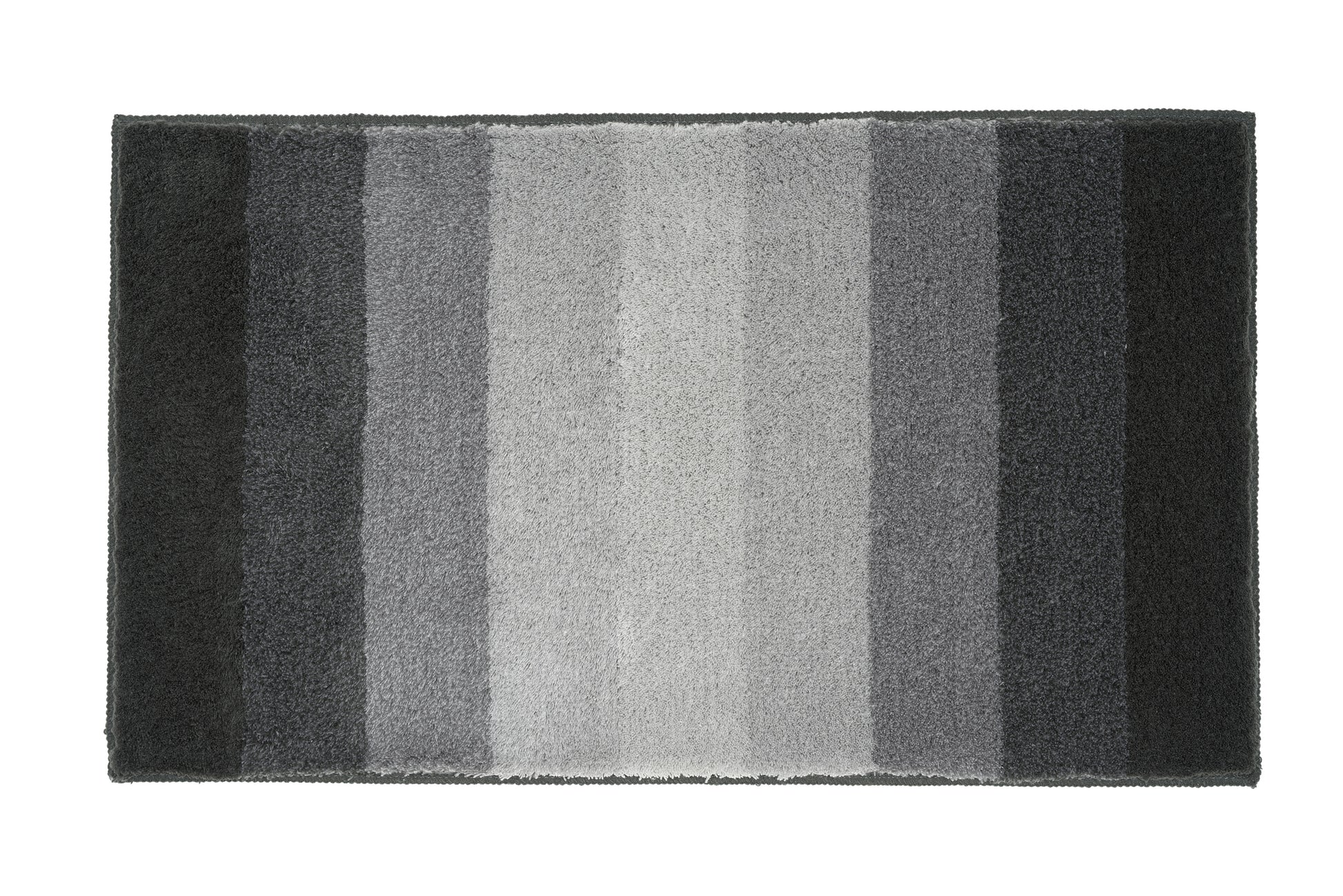 Rechteckige Badematte mit breiten Graustreifen, weich und flauschig