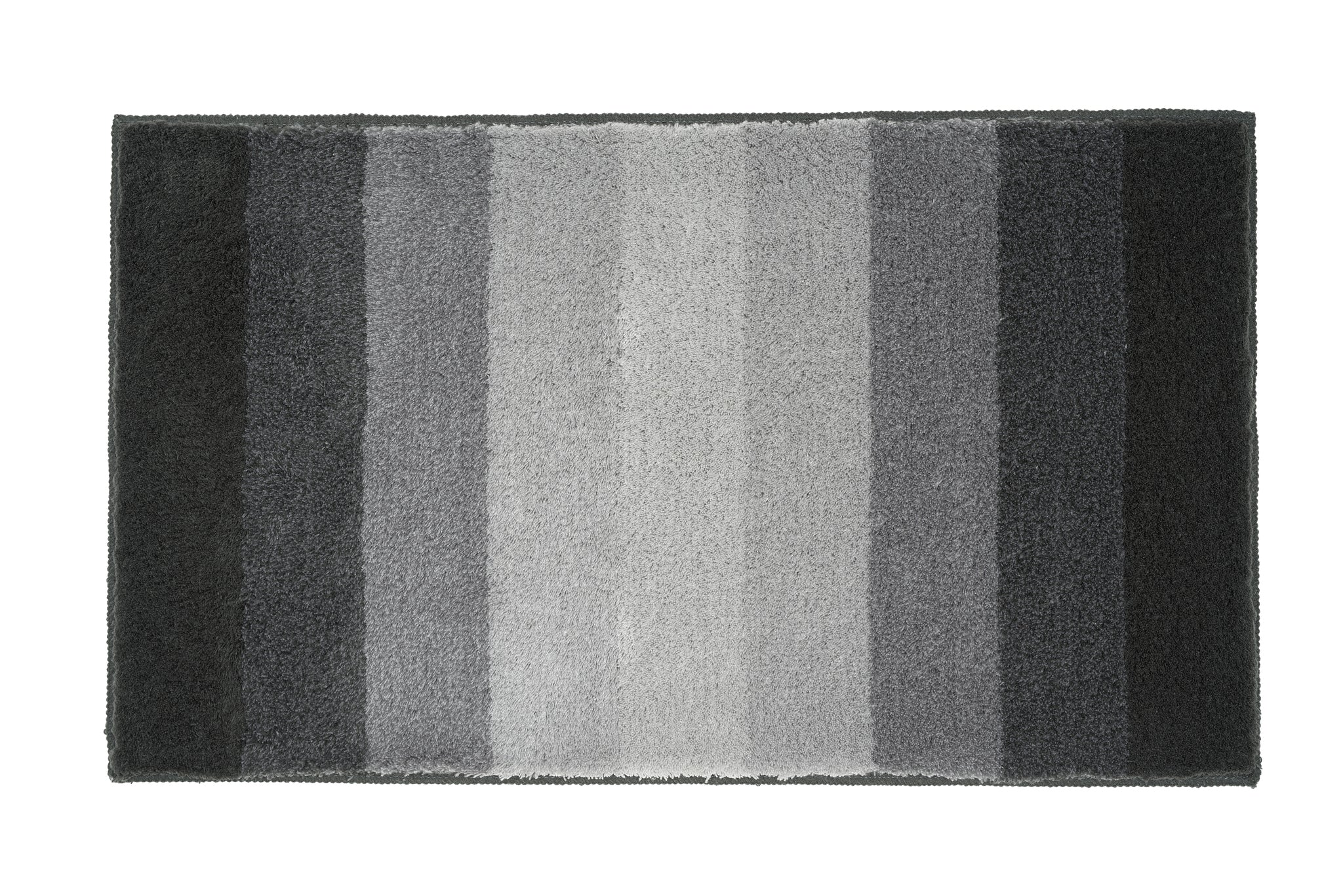 Rechteckige Badematte mit breiten Graustreifen, weich und flauschig