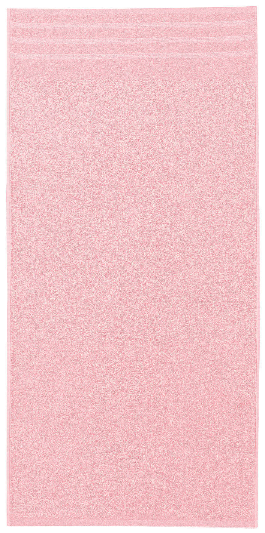 Rosafarbenes Badetuch mit feiner Struktur und dezenten Bordüren oben