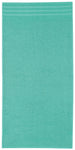 Türkises Handtuch mit schlicher Bordüre im oberen Bereich des Tuchs