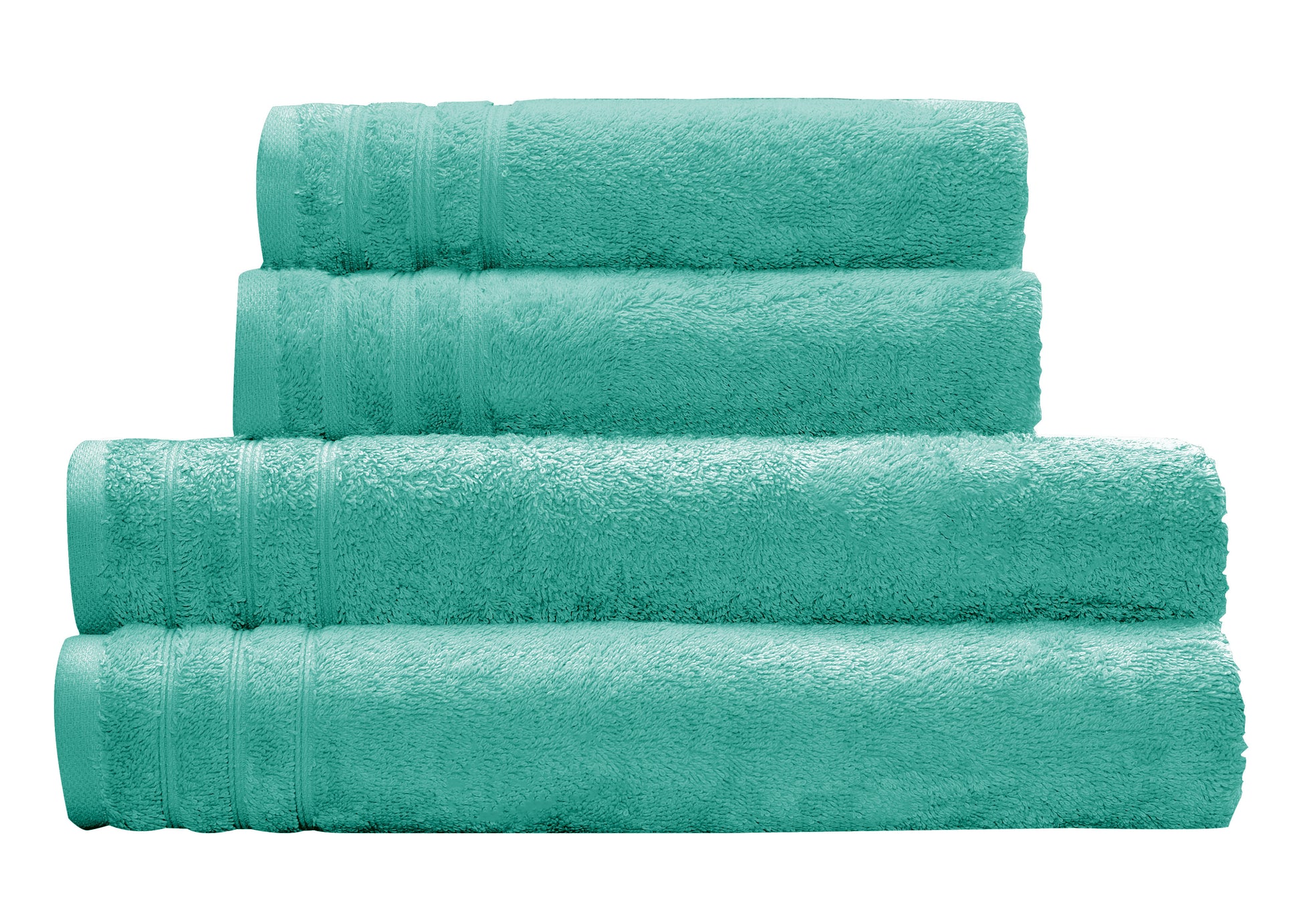 Es sind gefaltete Frottier Handtücher ROYAL in Türkis zu sehen.