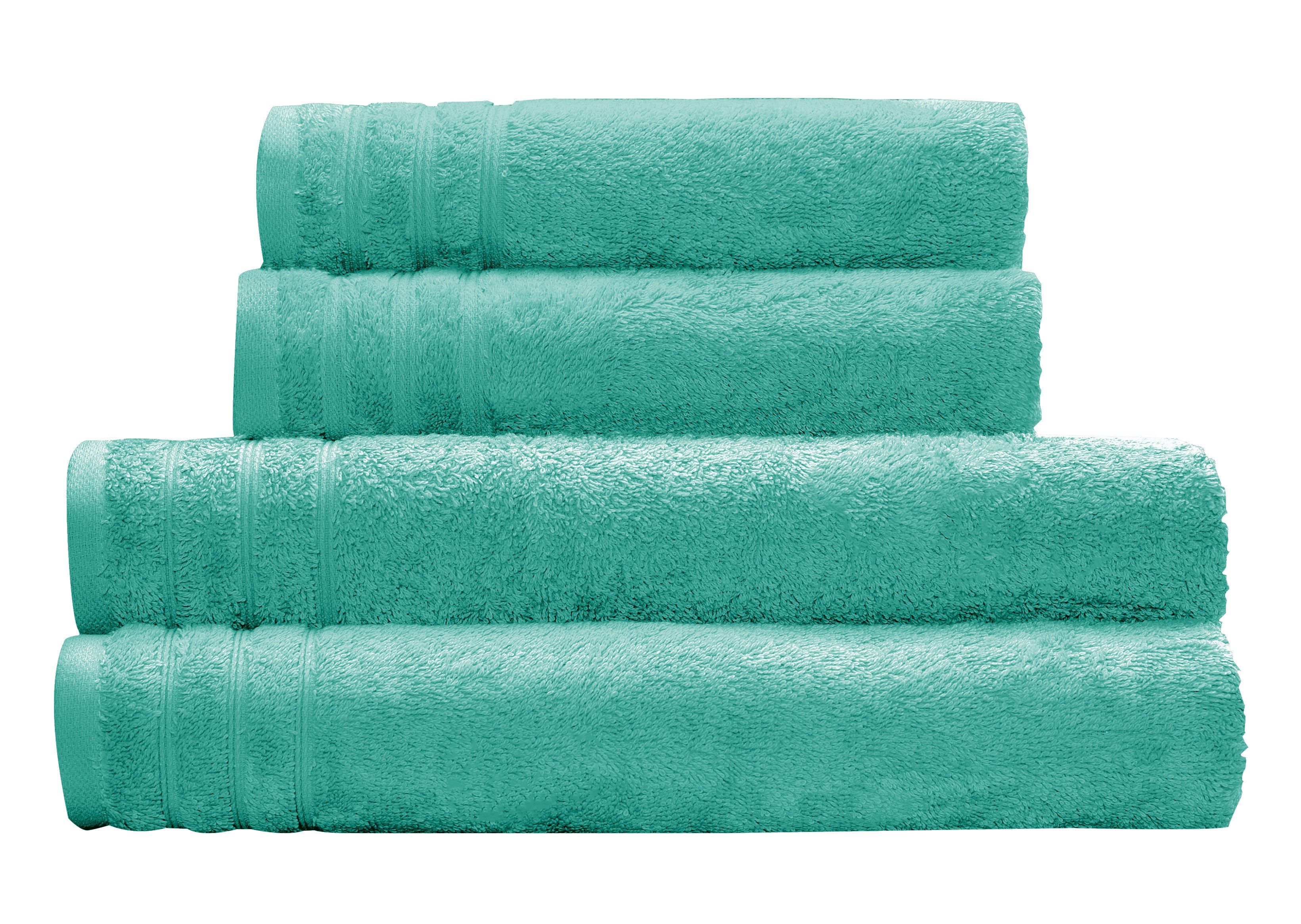 Es sind gefaltete Frottier Handtücher ROYAL in Türkis zu sehen.