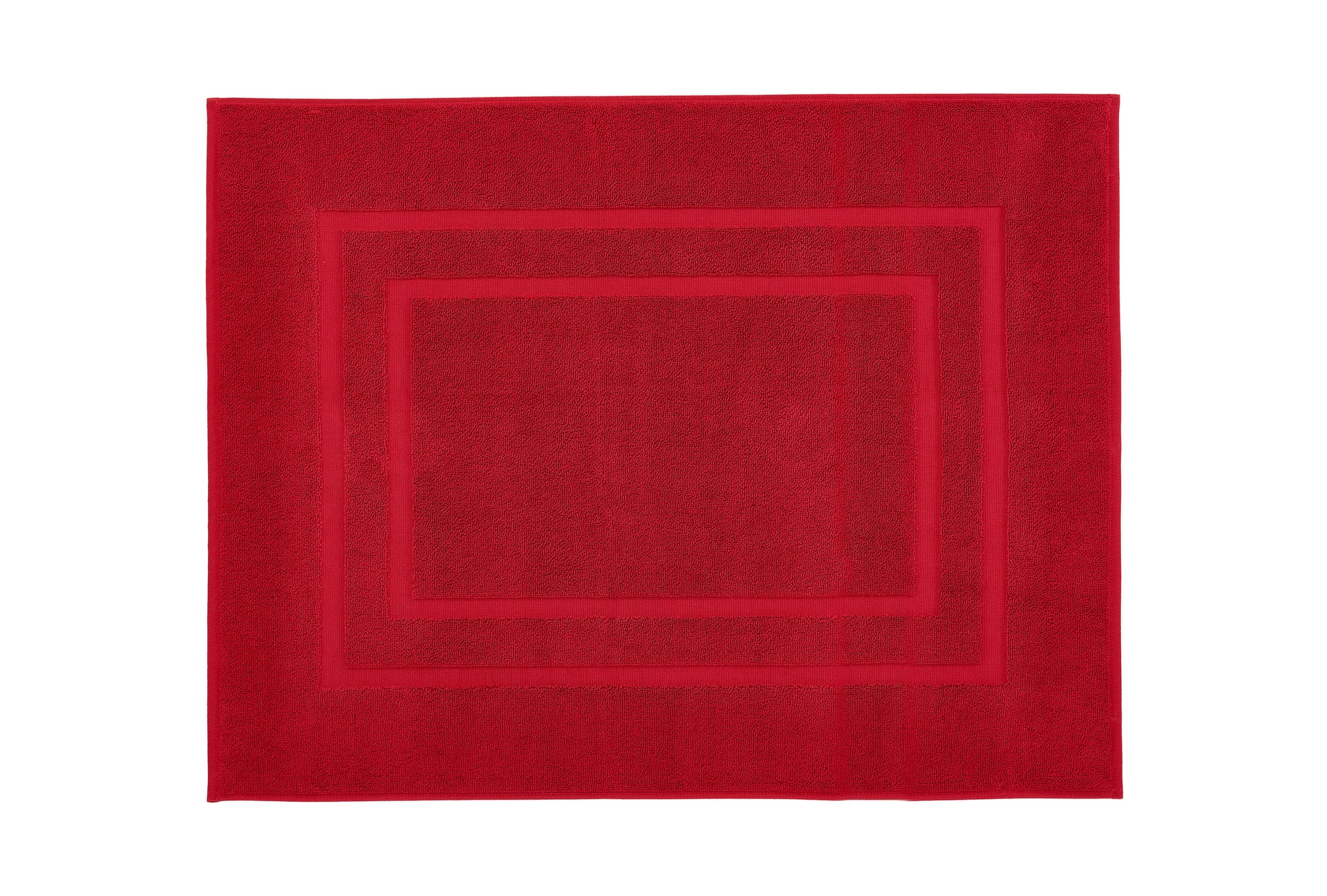 Roter Frottiervorleger PLAZA in 60 x 80 cm liegt aufgefaltet in rechteckiger Form.