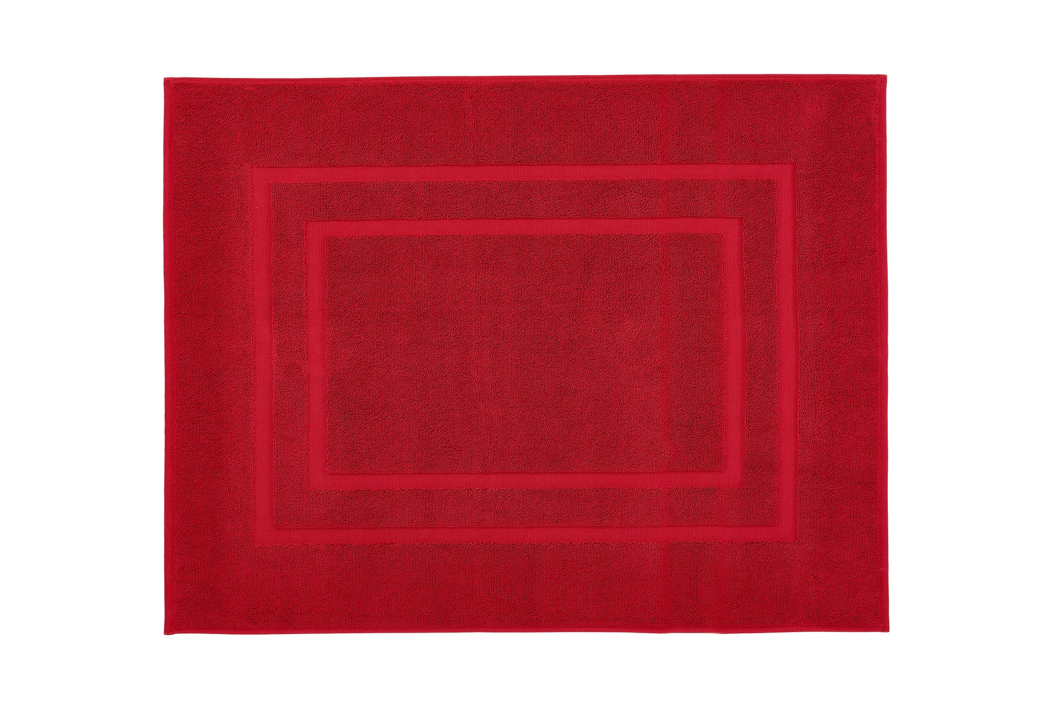 Roter Frottiervorleger PLAZA in 60 x 80 cm liegt aufgefaltet in rechteckiger Form.