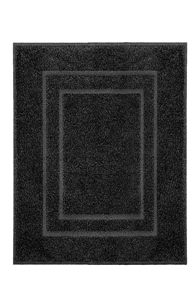 Quadratische dunkelgraue Badematte mit dezentem eingewebtem Rand