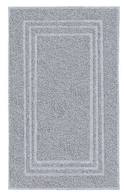 Graue rechteckige Badematte mit zwei breiten eingewebten Rahmenbordüren