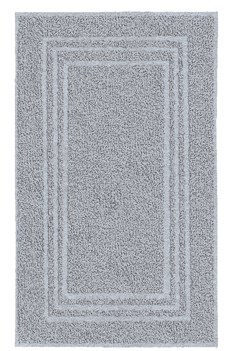 Graue rechteckige Badematte mit zwei breiten eingewebten Rahmenbordüren