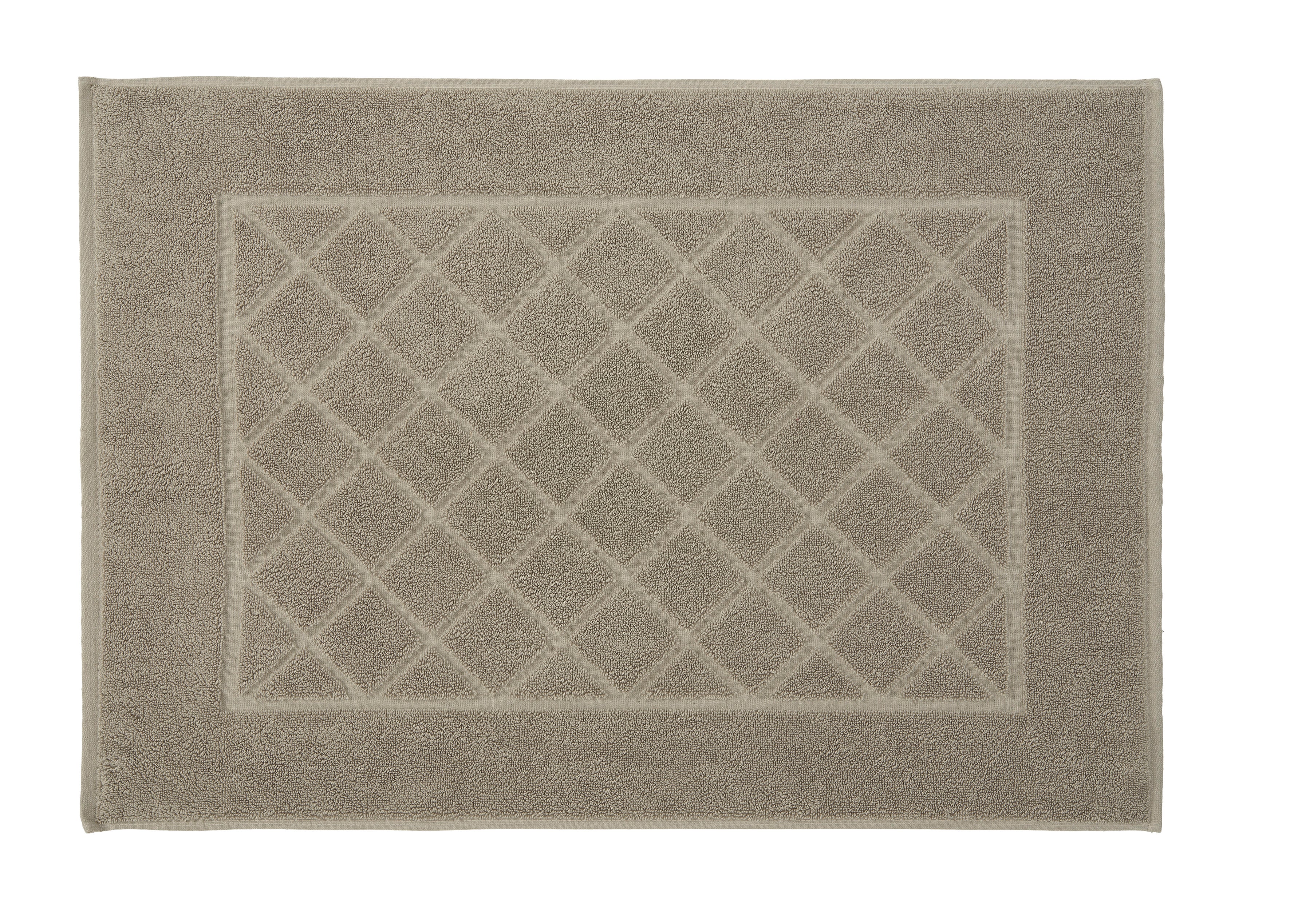 Beiger Badvorleger mit eingewebtem Rautenmuster und Randbordüre