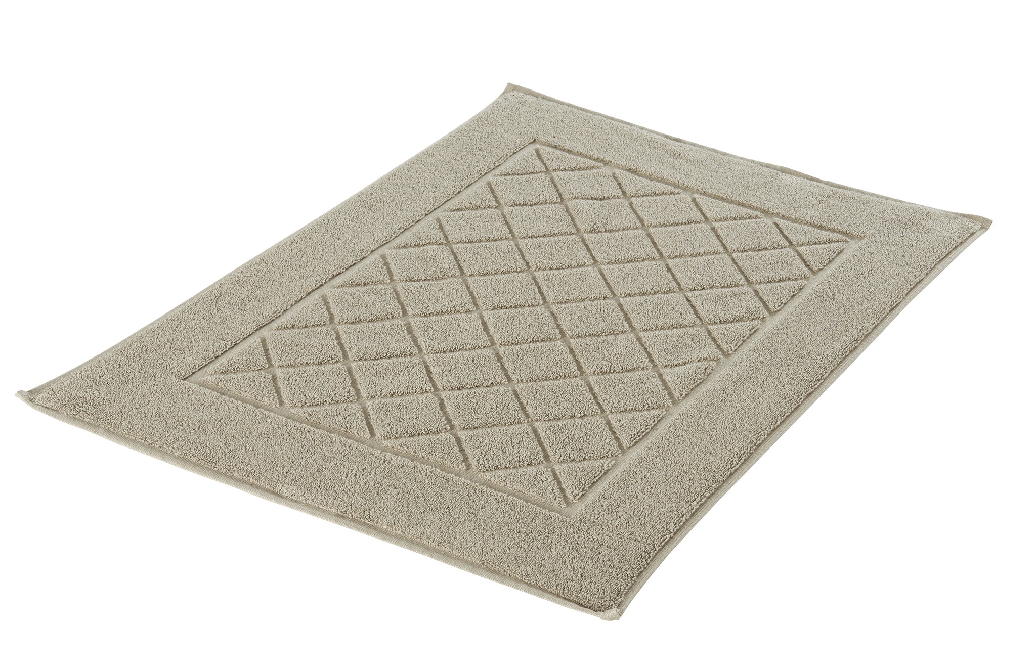 Beige Badematte mit rautenförmigem Muster auf der Oberseite aus Frottee