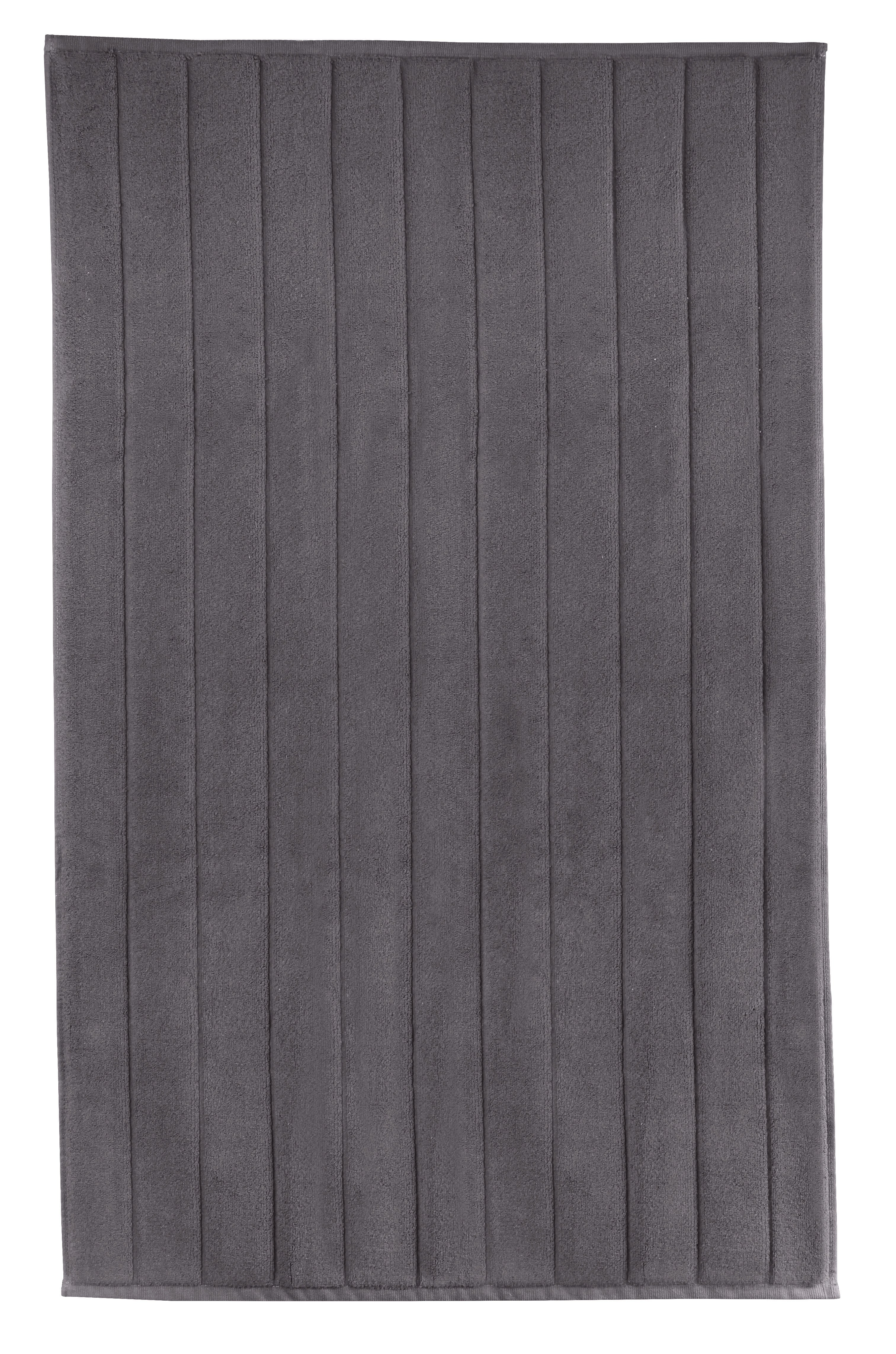 Graue rechteckige Badematte mit längs verlaufenden Streifenstruktur