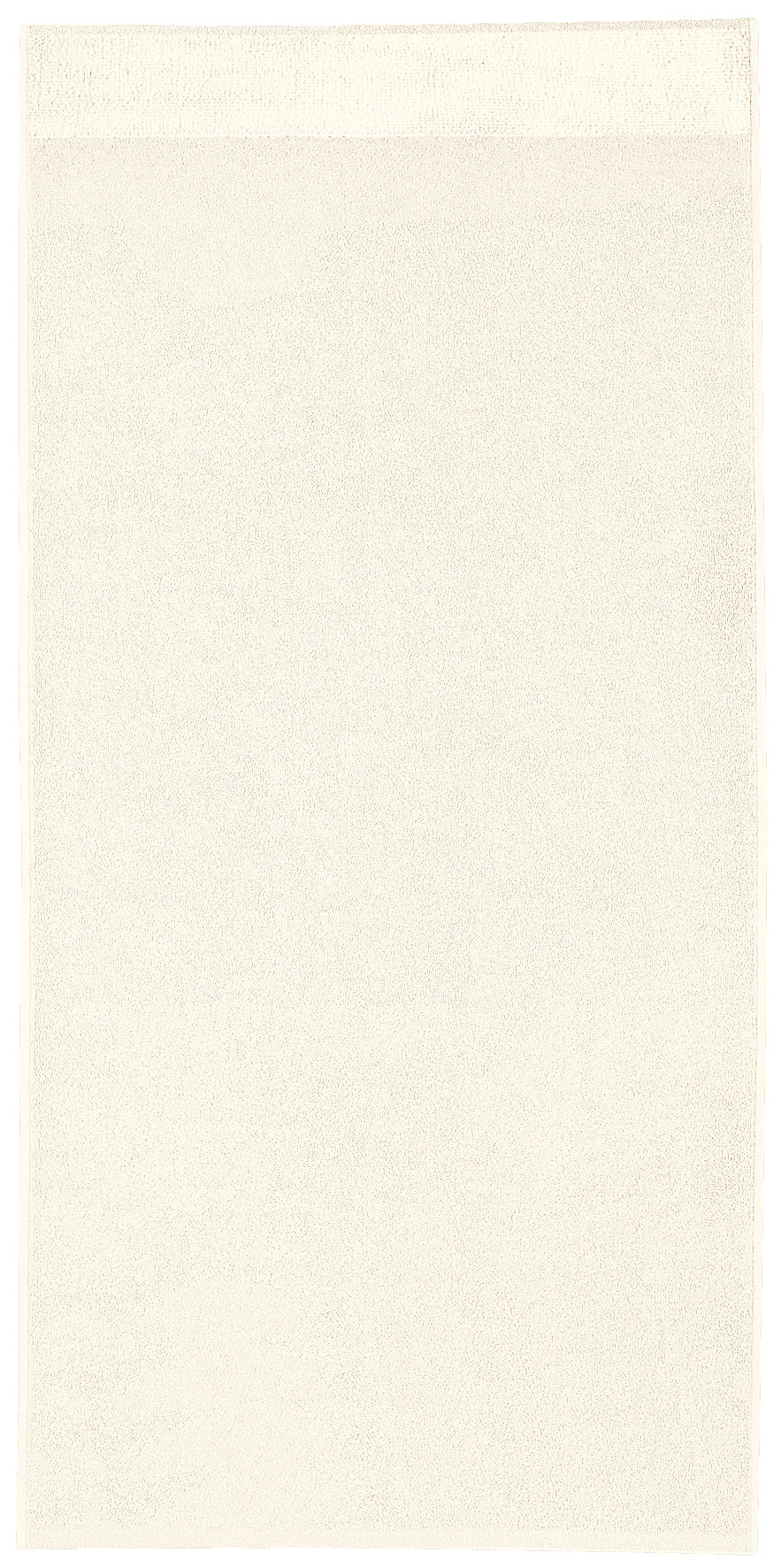 Cremefarbenes Frottee-Badetuch, flach ausgebreitet von oben auf Weiß