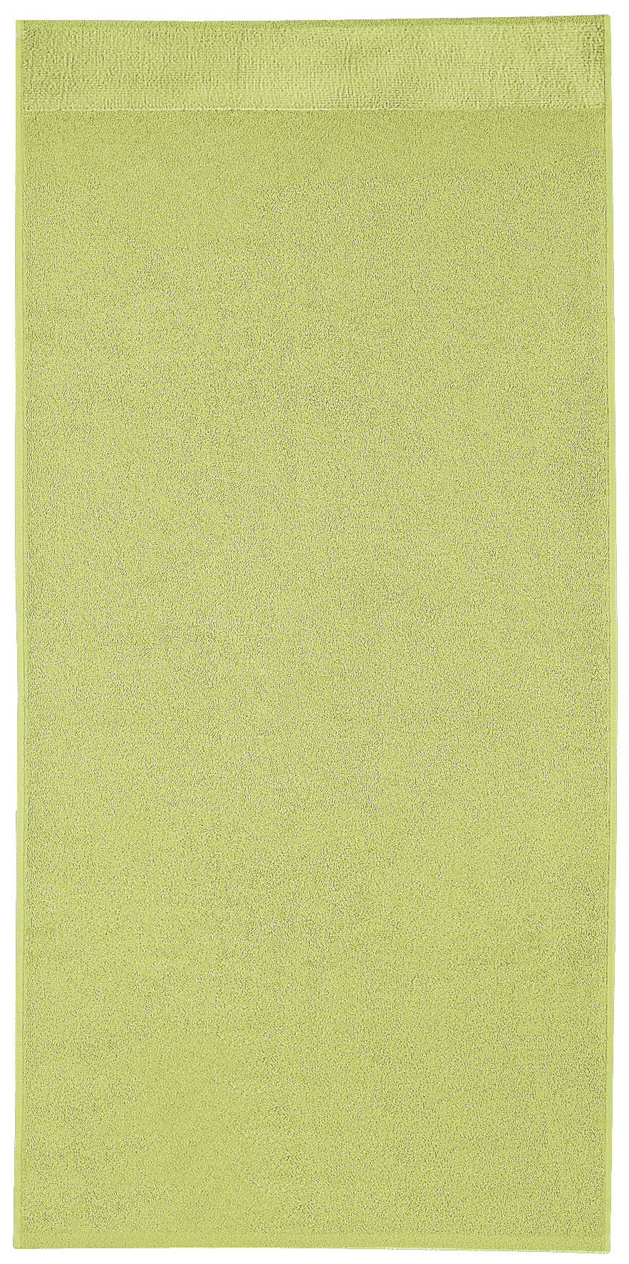 Einfarbig hellgrünes Handtuch aus Frottee, flach ausgebreitet liegend