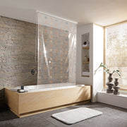 Transparenter Duschvorhang Kupfer 128 x 240 cm für Duschrollo-Leerkassette an Badewanne in modernem Bad.