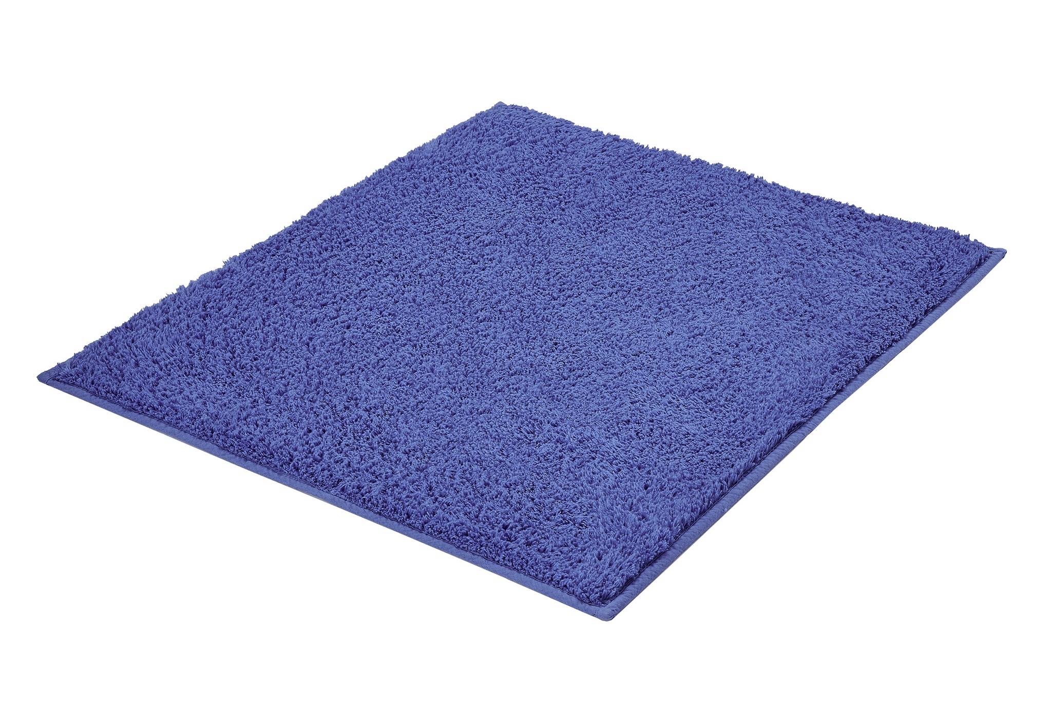 Rechteckige, flauschige Badematte in Blauviolett mit dickem Hochflor