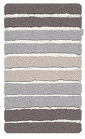 Gestreifter Badteppich in Grau, Beige und Weißtönen mit Hochflorstruktur