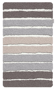 Gestreifter Badteppich in Grau, Beige und Weißtönen mit Hochflorstruktur