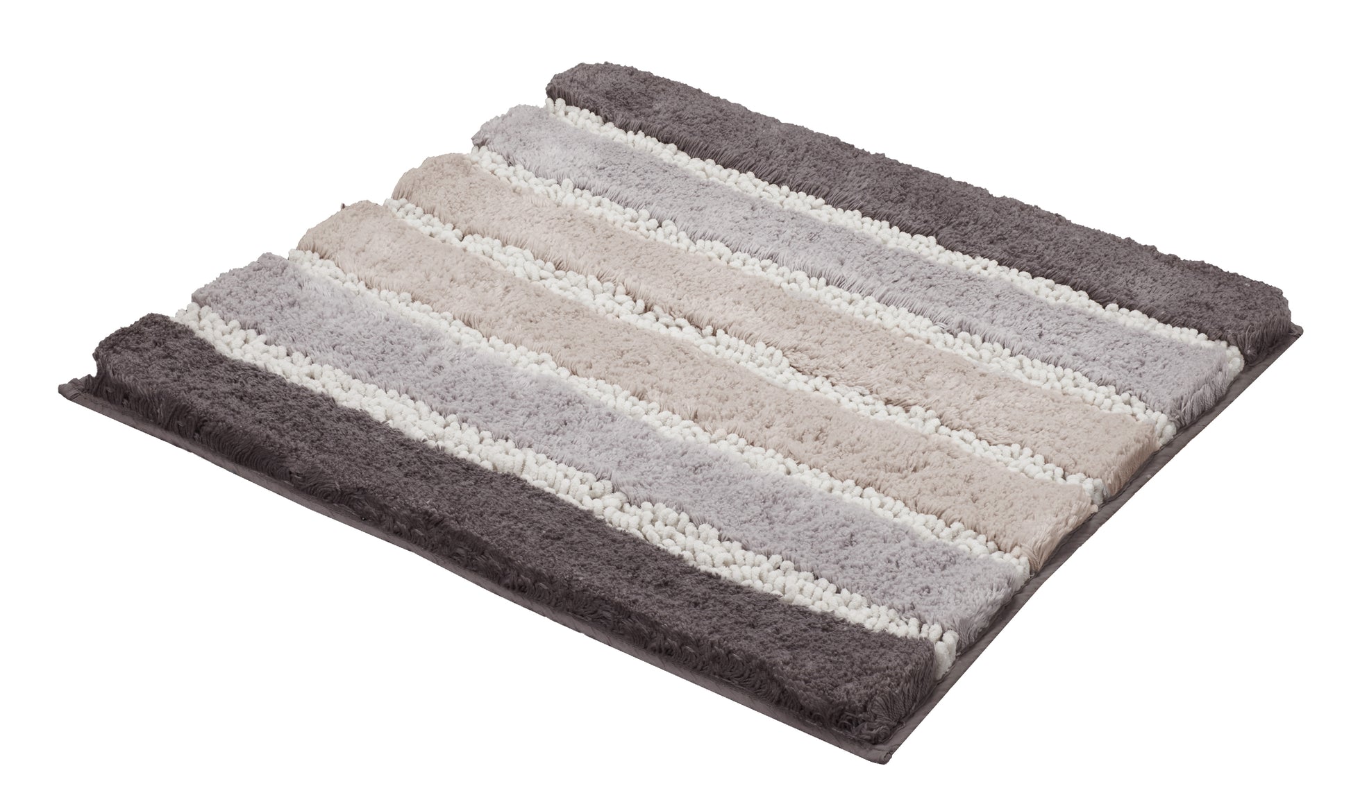 Rechteckiger Badteppich mit breiten Streifen in Grau und Beige Tönen