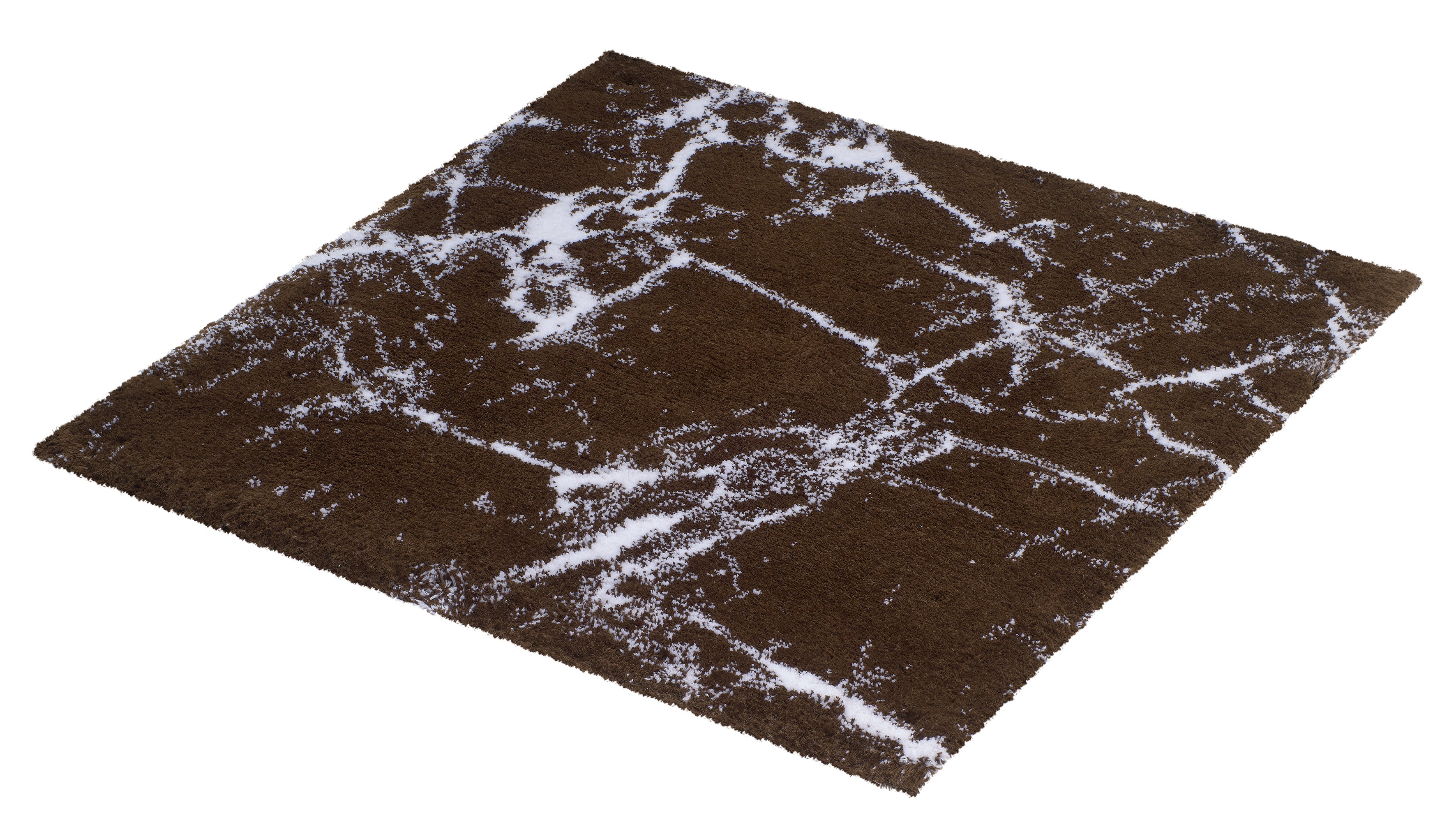 Brauner Badteppich mit weißem marmoriertem Muster in Draufsicht