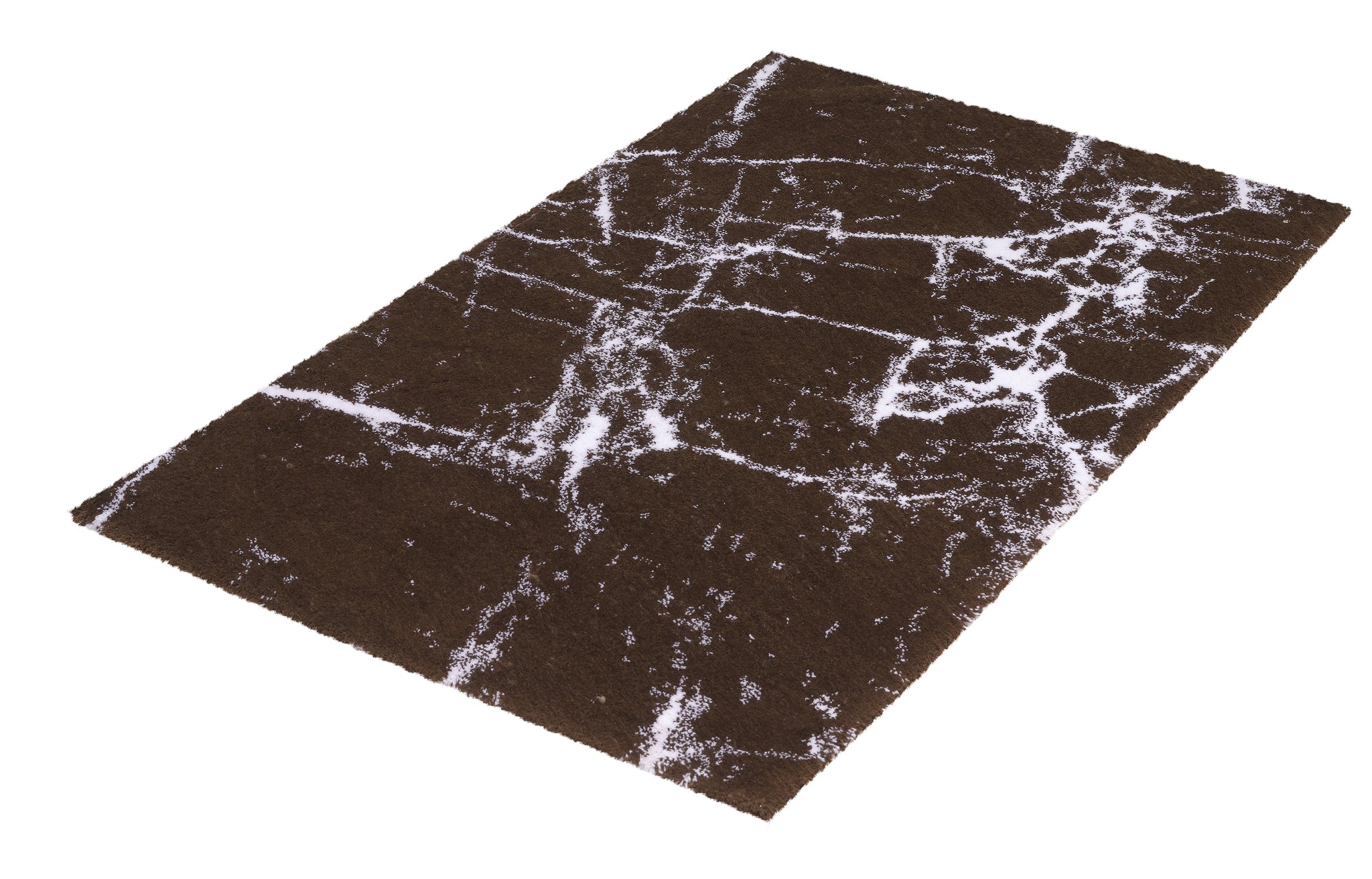 Brauner rechteckiger Badteppich mit weißem marmoriertem Linienmuster