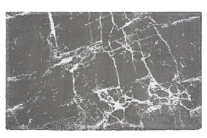 Grauer rechteckiger Badteppich mit weißem marmoriertem Muster Design