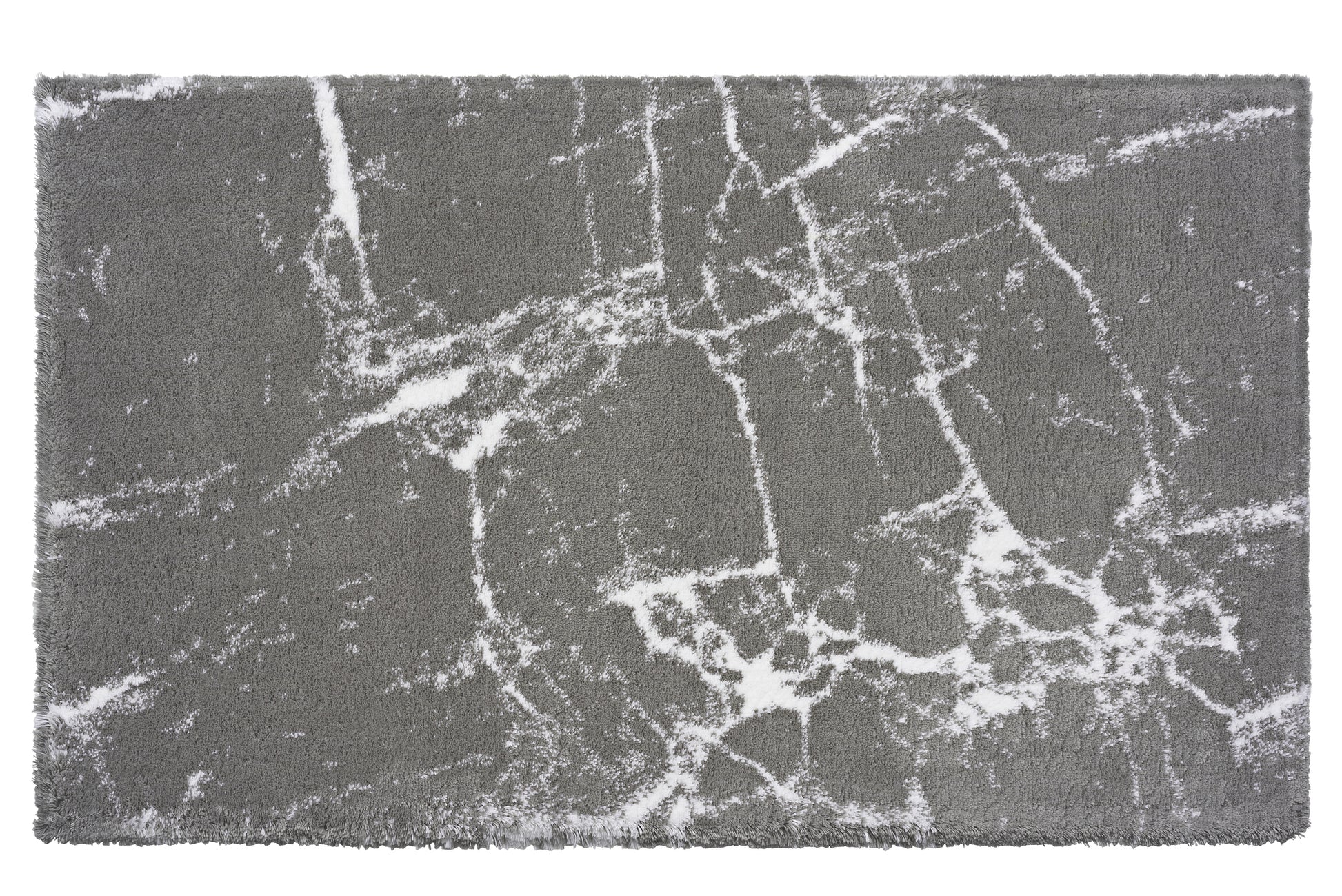 Grauer rechteckiger Badteppich mit weißem marmoriertem Muster Design