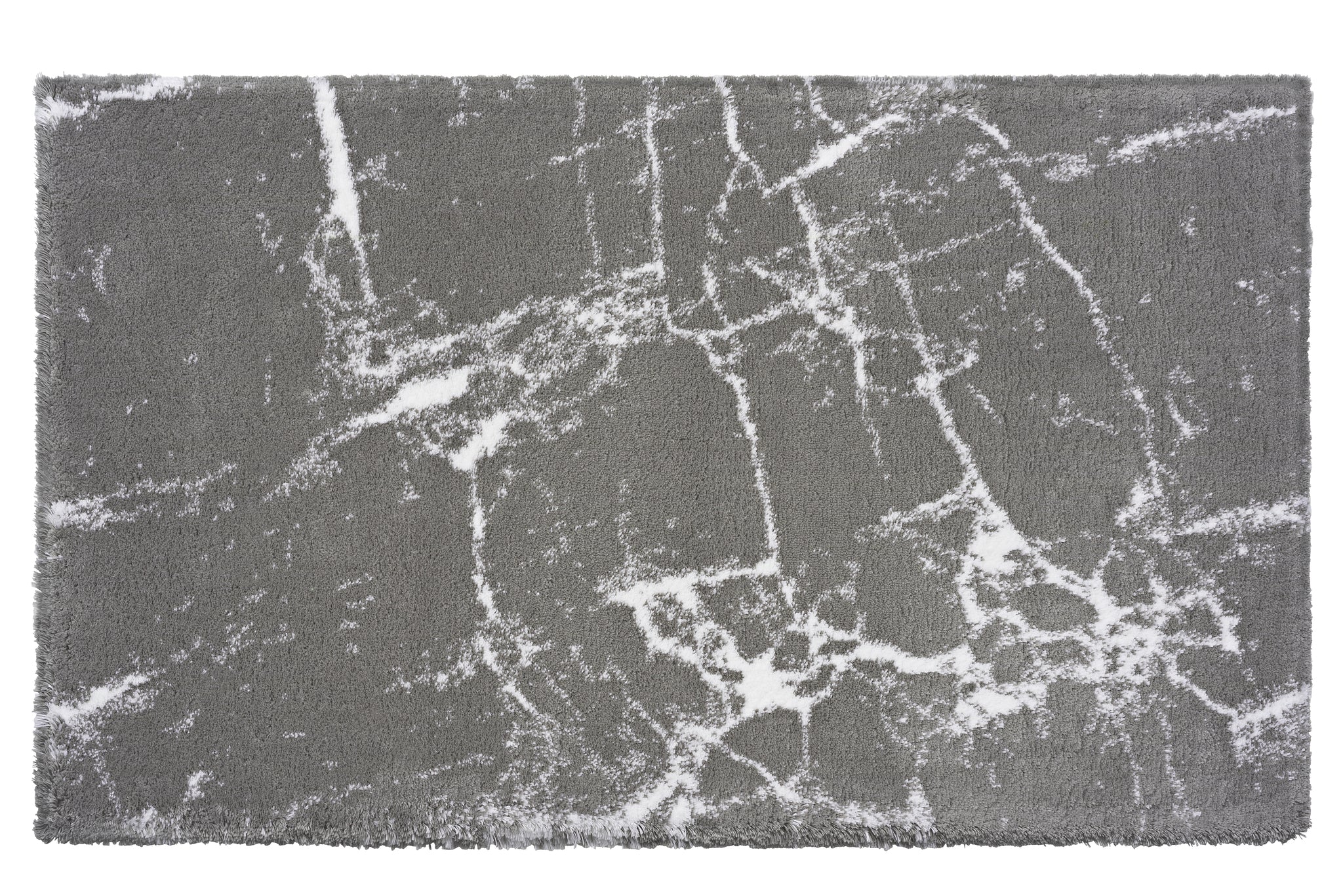 Grauer rechteckiger Badteppich mit weißem marmoriertem Muster Design