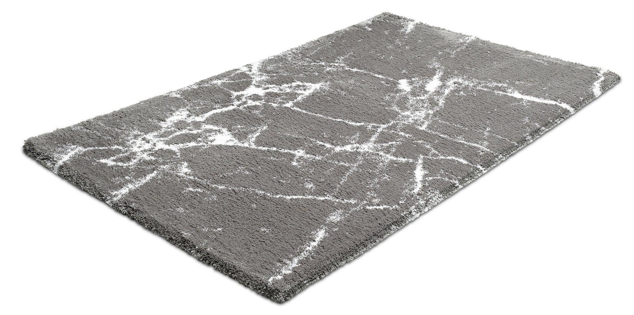 Graue Badematte mit weißem Marmor-Muster auf weicher Hochflor-Oberfläche