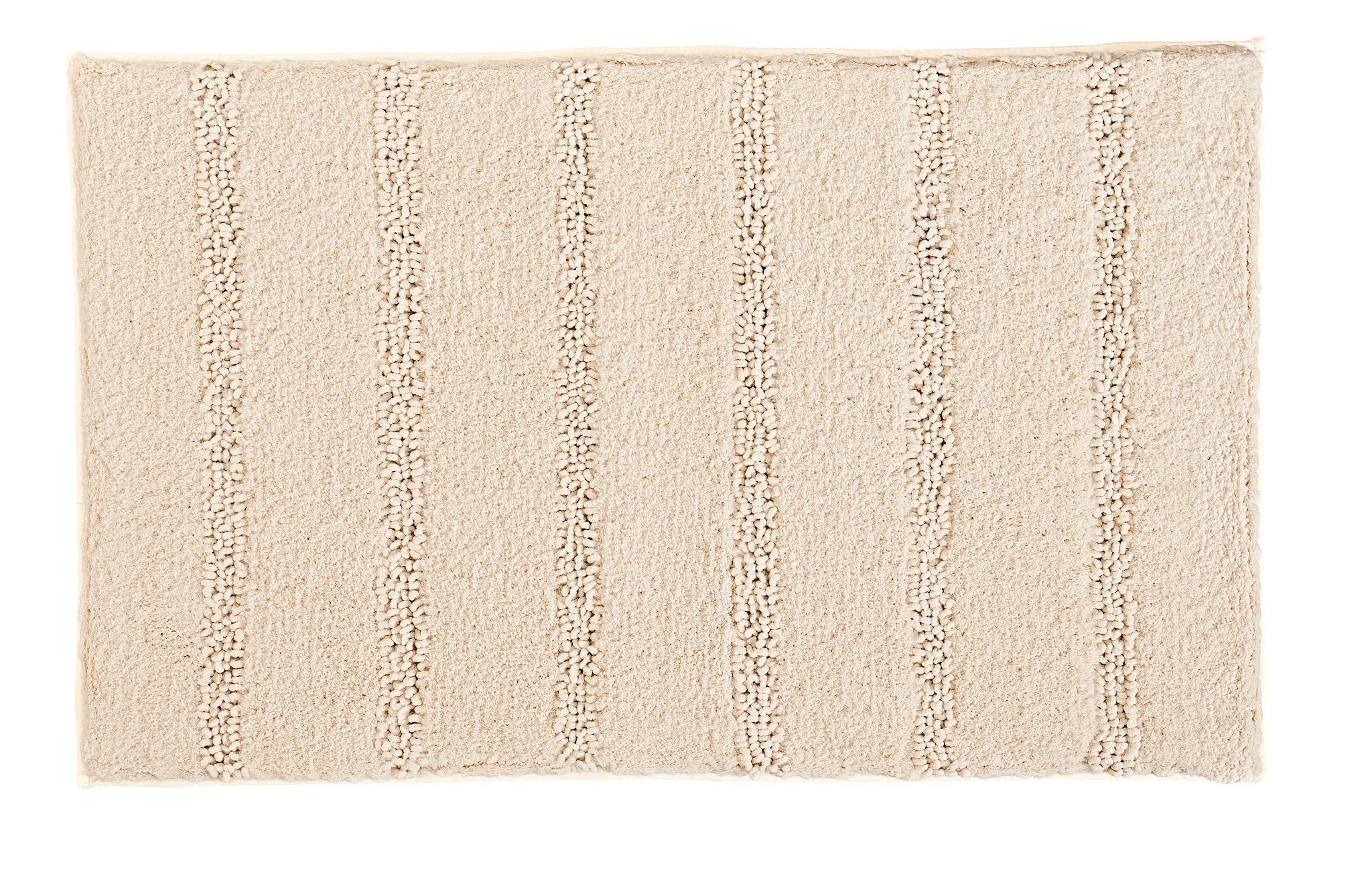 Rechteckige beige Badematte mit weichen, leicht erhöhten Streifen
