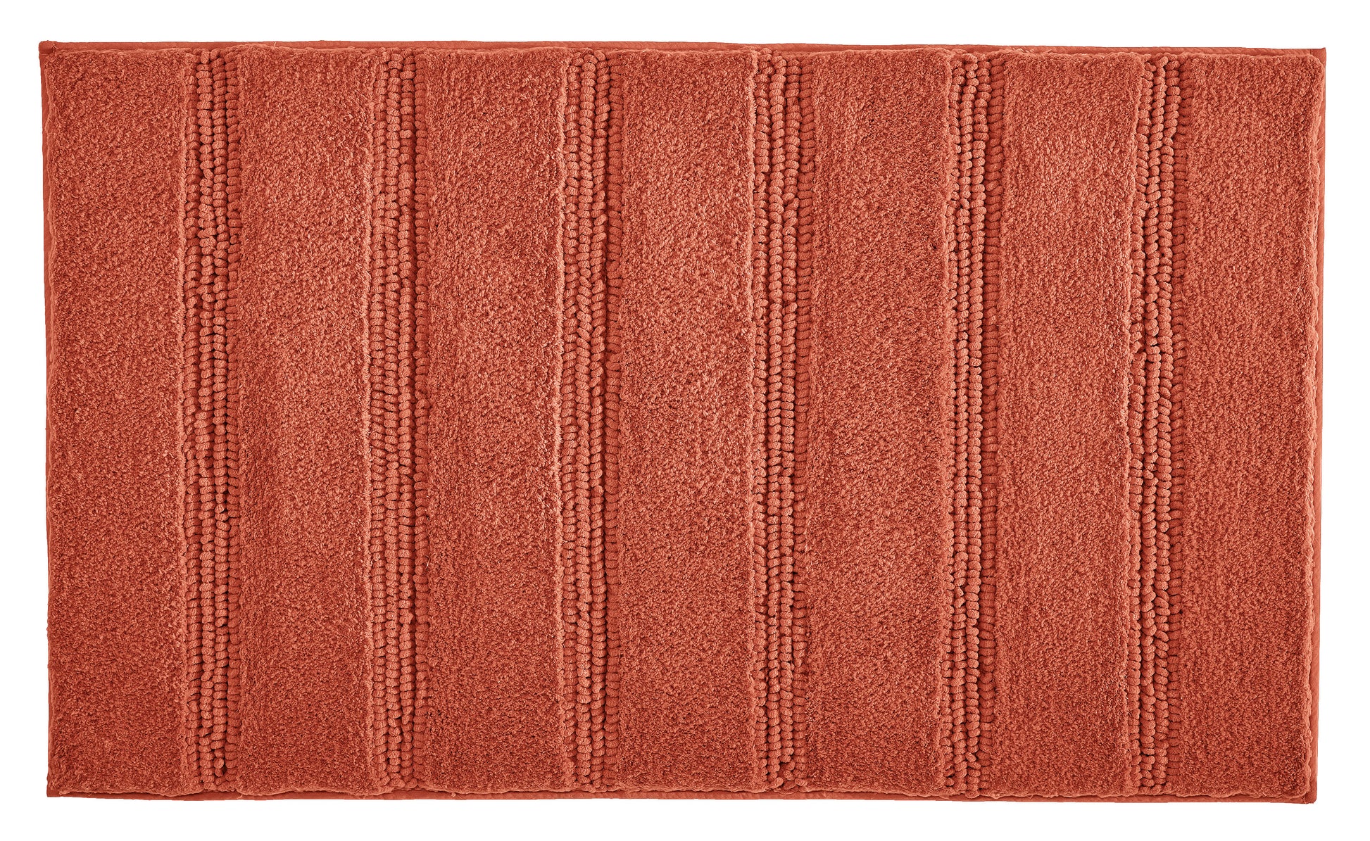 Rechteckige, rostrote Badematte mit breiten, strukturierten Streifen