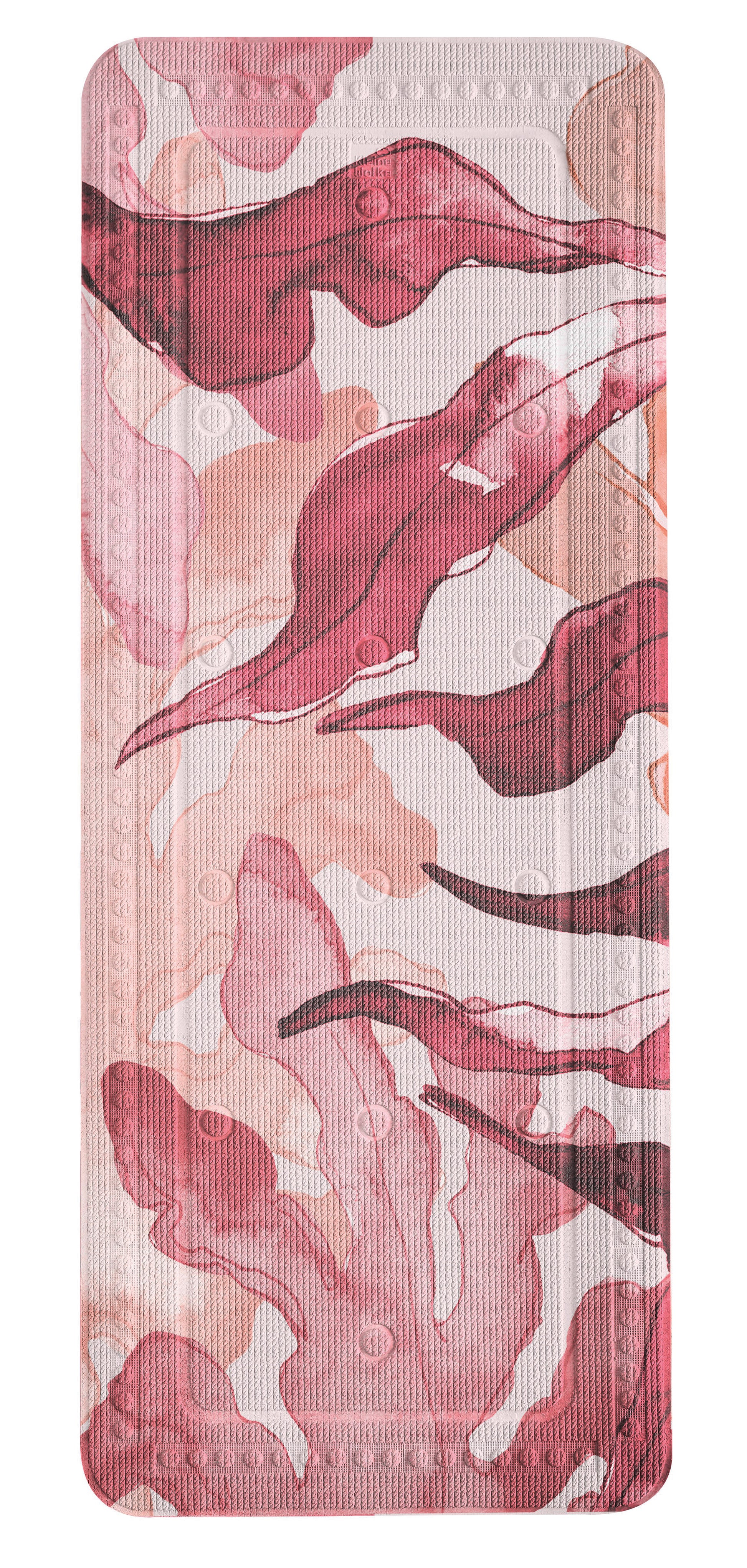 Wanneneinlage BLAZE Multicolor 36 x 92 cm mit abstraktem rot-rosanem Blätterdesign von oben.
