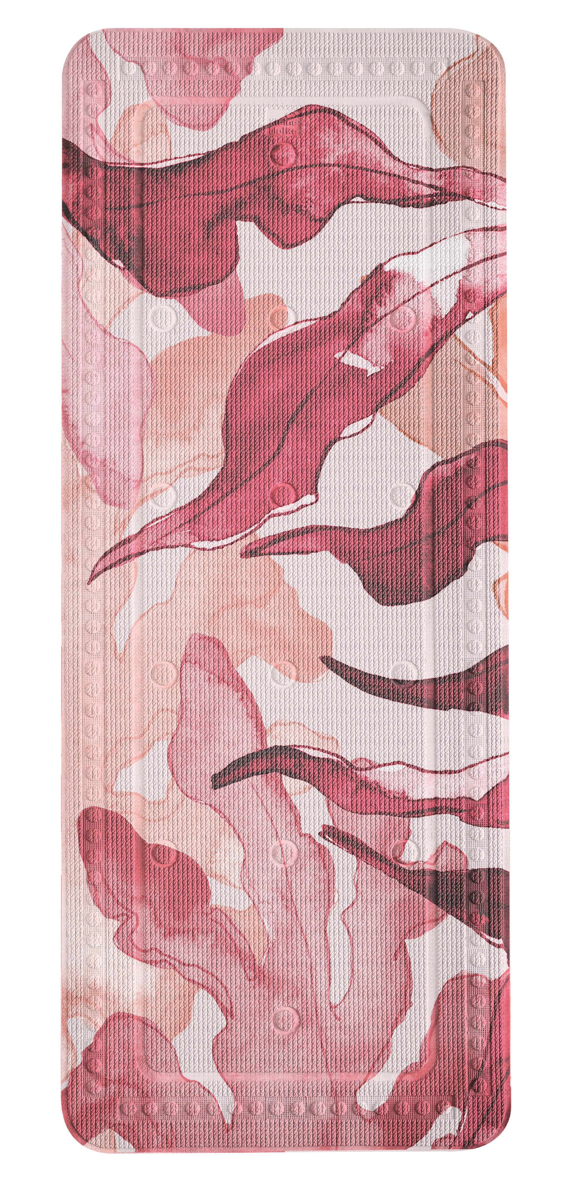 Wanneneinlage BLAZE Multicolor 36 x 92 cm mit abstraktem rot-rosanem Blätterdesign von oben.