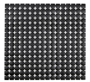 Schwarze Duscheinlage GATTY 54x54 cm liegt mit quadratischem Lochmuster flach im Bild.
