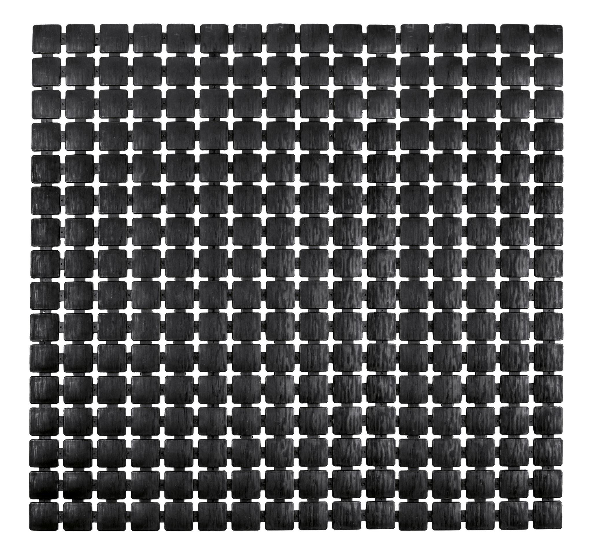 Schwarze quadratische Badematte mit Kreuzmuster in Draufsicht gesehen