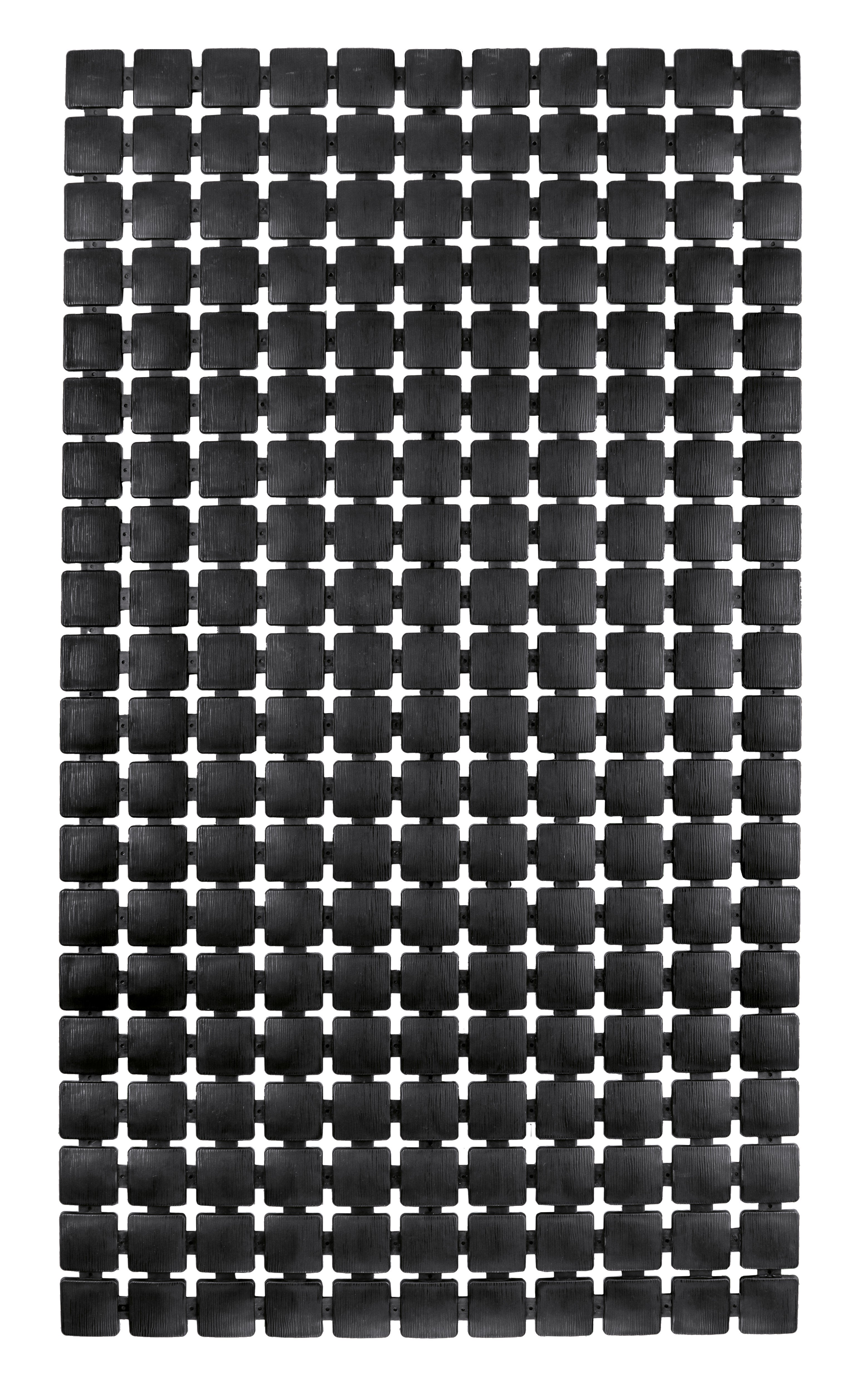 Bild zeigt schwarze Wanneneinlage GATTY 39 x 68 cm in Draufsicht mit rechteckigen Feldern.
