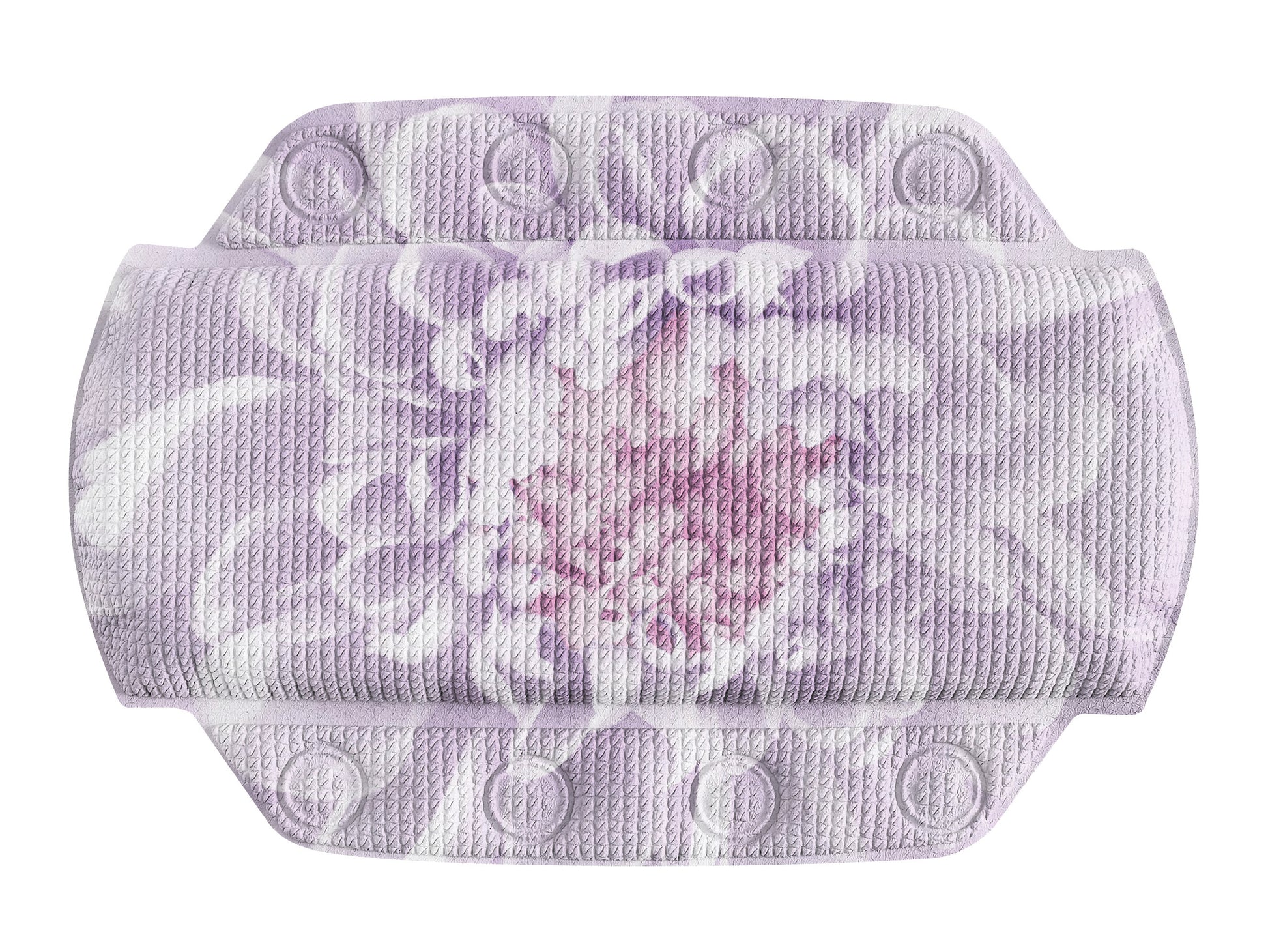 Lila Badewannenkissen mit Blumenmotiv und Saugnäpfen in Helllila und Weiß