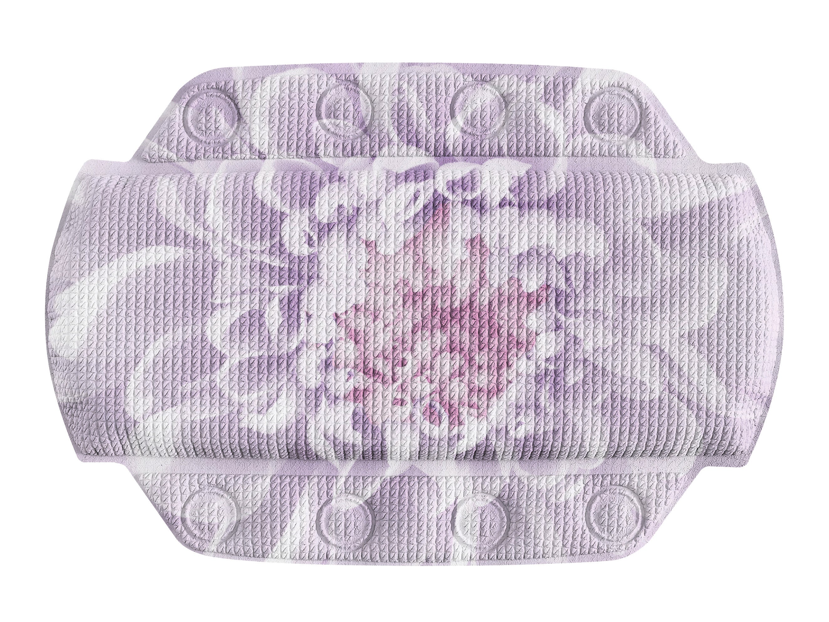 Lila Badewannenkissen mit Blumenmotiv und Saugnäpfen in Helllila und Weiß