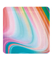 Quadratische, bunte Badematte mit pastelligen Farbverläufen und Rahmen