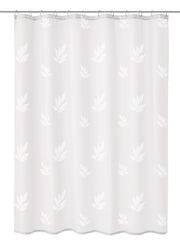 Weißer Duschvorhang mit dezentem Lotusblüten-Muster in Vollansicht