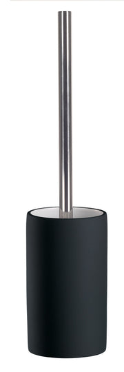 Schwarze WC-Bürstengarnitur mit Edelstahlstiel, zylindische, moderne Form