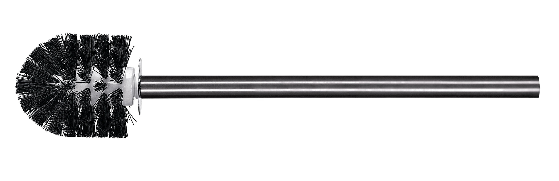 Ersatz-WC-Bürste Ø 82 mm in Schwarz mit silberfarbenem Stiel in seitlicher Ansicht dargestellt.
